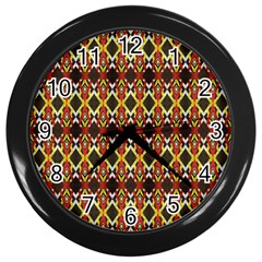 Colorful Geometric Pattern Design Wall Clock (black) by ExtraGoodSauce