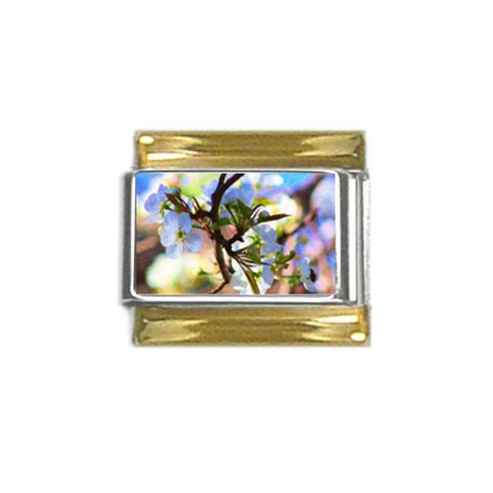 Springtime Pear Tree Blossoms Gold Trim Italian Charm (9mm)