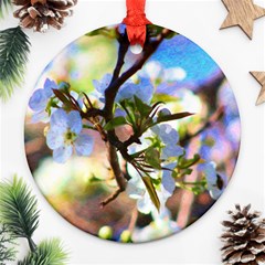 Springtime Pear Tree Blossoms Round Ornament (two Sides)