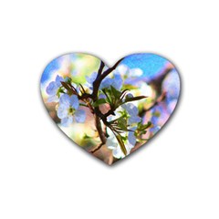 Springtime Pear Tree Blossoms Rubber Coaster (heart) by ExtraGoodSauce