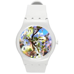 Springtime Pear Tree Blossoms Round Plastic Sport Watch (m) by ExtraAwesomeSauce