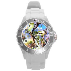 Springtime Pear Tree Blossoms Round Plastic Sport Watch (l) by ExtraGoodSauce