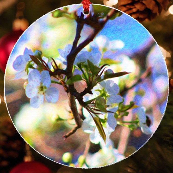 Springtime Pear Tree Blossoms UV Print Acrylic Ornament Round