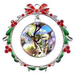 Springtime Pear Tree Blossoms Metal X mas Wreath Ribbon Ornament by ExtraGoodSauce