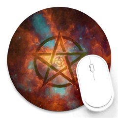 Enchanted Nebula Pentagram Art Round Mousepad by ExtraGoodSauce