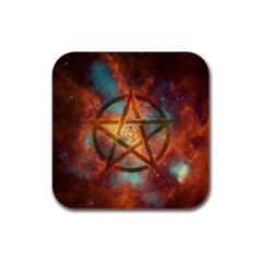 Enchanted Nebula Pentagram Art Rubber Square Coaster (4 Pack) by ExtraGoodSauce