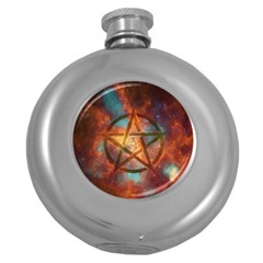 Enchanted Nebula Pentagram Art Round Hip Flask (5 Oz) by ExtraGoodSauce