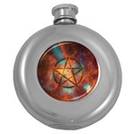 Enchanted Nebula Pentagram Art Round Hip Flask (5 oz) Front