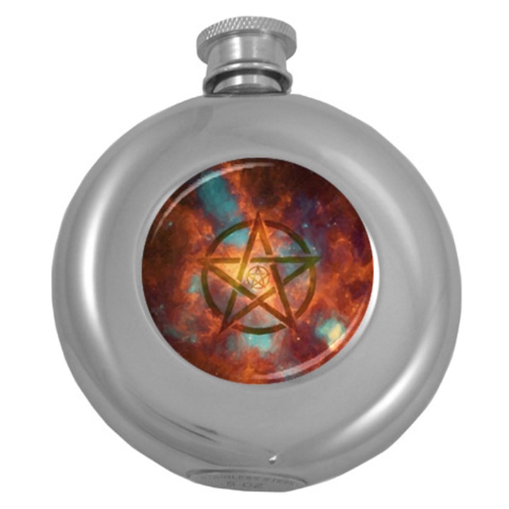 Enchanted Nebula Pentagram Art Round Hip Flask (5 oz)