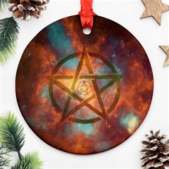 Enchanted Nebula Pentagram Art Round Ornament (two Sides)