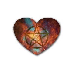 Enchanted Nebula Pentagram Art Rubber Heart Coaster (4 Pack) by ExtraAwesomeSauce