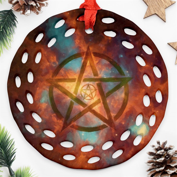 Enchanted Nebula Pentagram Art Round Filigree Ornament (Two Sides)