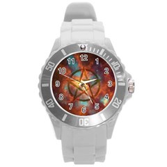 Enchanted Nebula Pentagram Art Round Plastic Sport Watch (l) by ExtraGoodSauce