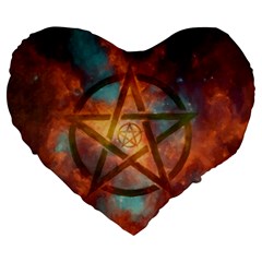 Enchanted Nebula Pentagram Art Large 19  Premium Heart Shape Cushions by ExtraAwesomeSauce