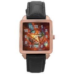 Enchanted Nebula Pentagram Art Rose Gold Leather Watch  by ExtraGoodSauce