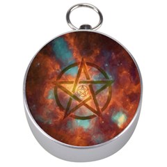 Enchanted Nebula Pentagram Art Silver Compasses by ExtraGoodSauce