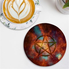 Enchanted Nebula Pentagram Art Uv Print Round Tile Coaster by ExtraGoodSauce