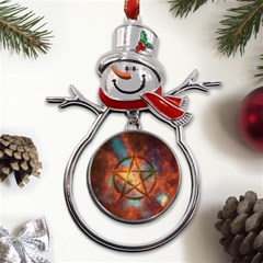 Enchanted Nebula Pentagram Art Metal Snowman Ornament by ExtraGoodSauce