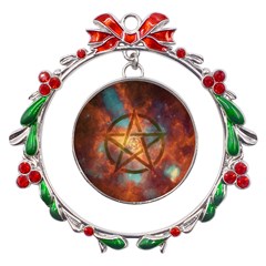 Enchanted Nebula Pentagram Art Metal X mas Wreath Ribbon Ornament by ExtraGoodSauce