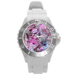  Blend On Pink Round Plastic Sport Watch (l) by kaleidomarblingart