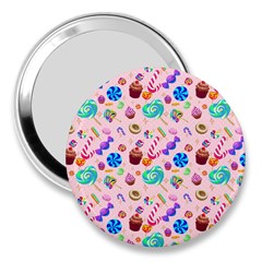 Polka Dots Colorful Pink Lollipop Candy Cupcake Seamless 3  Handbag Mirror by CoolDesigns