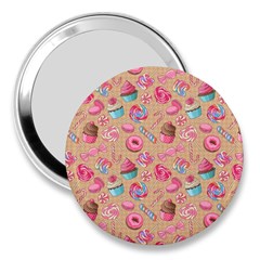 Beige Lollipop Candy Cupcake Donut 3  Handbag Mirror by CoolDesigns