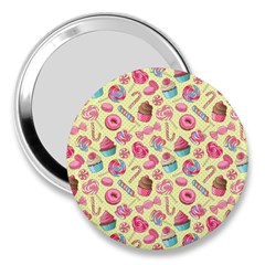 Light Yellow Lollipop Candy Cupcake Donut 3  Handbag Mirror by CoolDesigns