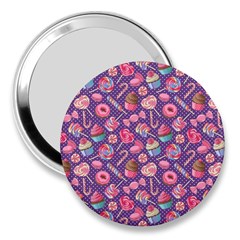 Indigo Polka Dots Lollipop Candy Cupcake Donut 3  Handbag Mirror by CoolDesigns