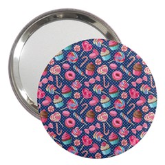 Steel Blue Polka Dots Lollipop Candy Cupcake Donut 3  Handbag Mirror by CoolDesigns