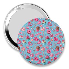 Sky Blue Lollipop Candy Cupcake Donut 3  Handbag Mirror by CoolDesigns