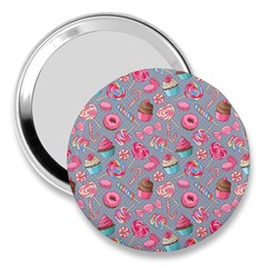 Light Gray Lollipop Candy Cupcake Donut 3  Handbag Mirror by CoolDesigns