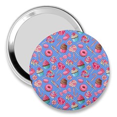 Light Sky Blue Lollipop Candy Cupcake Donut 3  Handbag Mirror by CoolDesigns