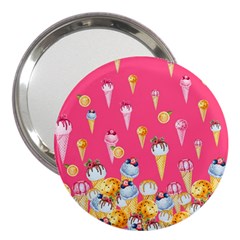 Full Of Cones Deep Pink Sweet Ice Cream 3  Handbag Mirror by CoolDesigns