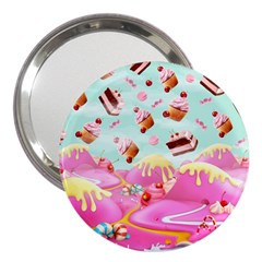 Mint Dessert Hill Sky Blue & Pink Candy Cupcake 3  Handbag Mirror by CoolDesigns