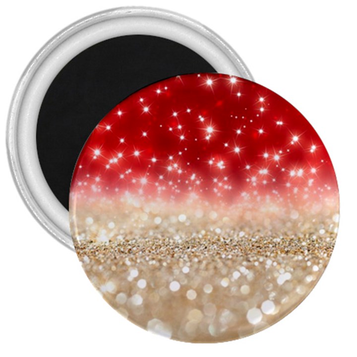 Abstract, Christmas, Glittery, Gold, Red 3  Magnets