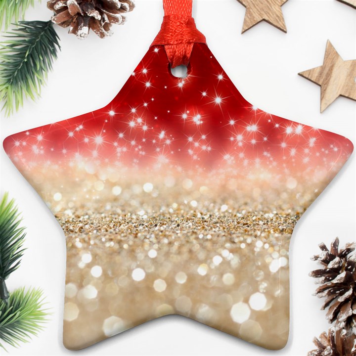 Abstract, Christmas, Glittery, Gold, Red Ornament (Star)