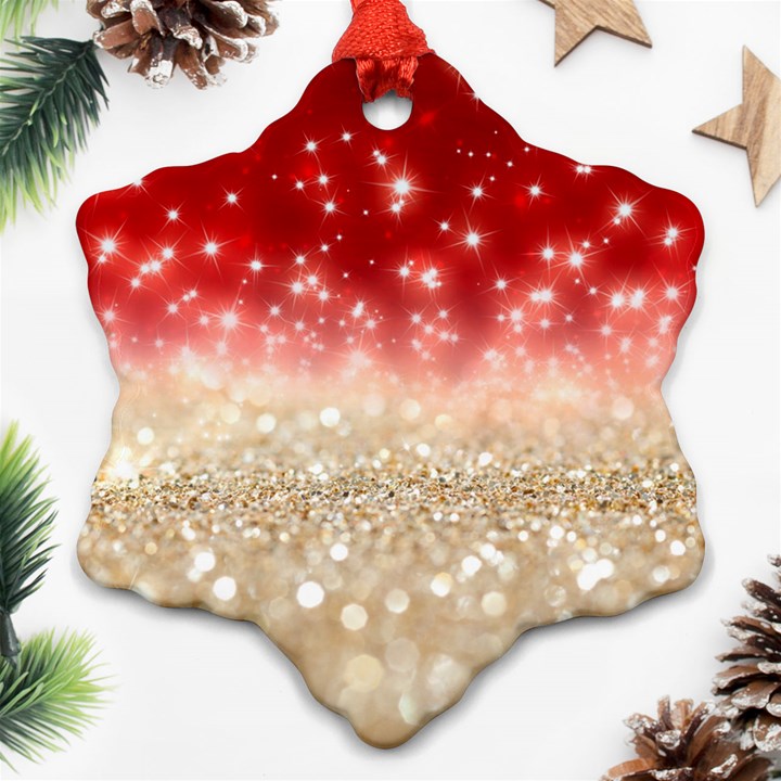 Abstract, Christmas, Glittery, Gold, Red Snowflake Ornament (Two Sides)