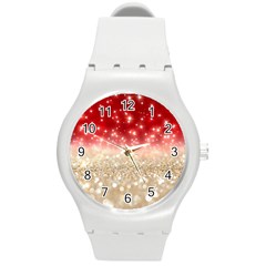 Abstract, Christmas, Glittery, Gold, Red Round Plastic Sport Watch (m) by kyorashop23