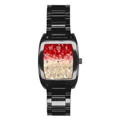 Abstract, Christmas, Glittery, Gold, Red Stainless Steel Barrel Watch by kyorashop23