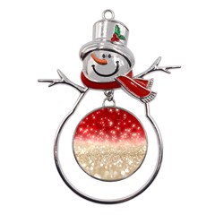 Abstract, Christmas, Glittery, Gold, Red Metal Snowman Ornament by kyorashop23