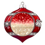 Abstract, Christmas, Glittery, Gold, Red Metal Snowflake And Bell Red Ornament Front