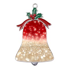 Abstract, Christmas, Glittery, Gold, Red Metal Holly Leaf Bell Ornament by kyorashop23