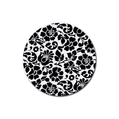 Black Floral Background, Vintage Floral Pattern Rubber Coaster (round) by kyorashop23