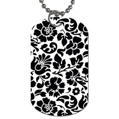 Black Floral Background, Vintage Floral Pattern Dog Tag (one Side) by kyorashop23