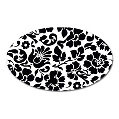 Black Floral Background, Vintage Floral Pattern Oval Magnet by kyorashop23