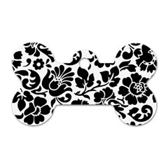 Black Floral Background, Vintage Floral Pattern Dog Tag Bone (one Side) by kyorashop23