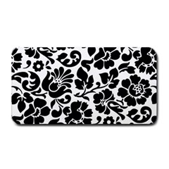 Black Floral Background, Vintage Floral Pattern Medium Bar Mat by kyorashop23