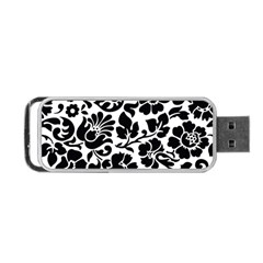 Black Floral Background, Vintage Floral Pattern Portable Usb Flash (one Side) by kyorashop23