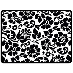 Black Floral Background, Vintage Floral Pattern Two Sides Fleece Blanket (large) by kyorashop23