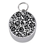 Black Floral Background, Vintage Floral Pattern Mini Silver Compasses Front